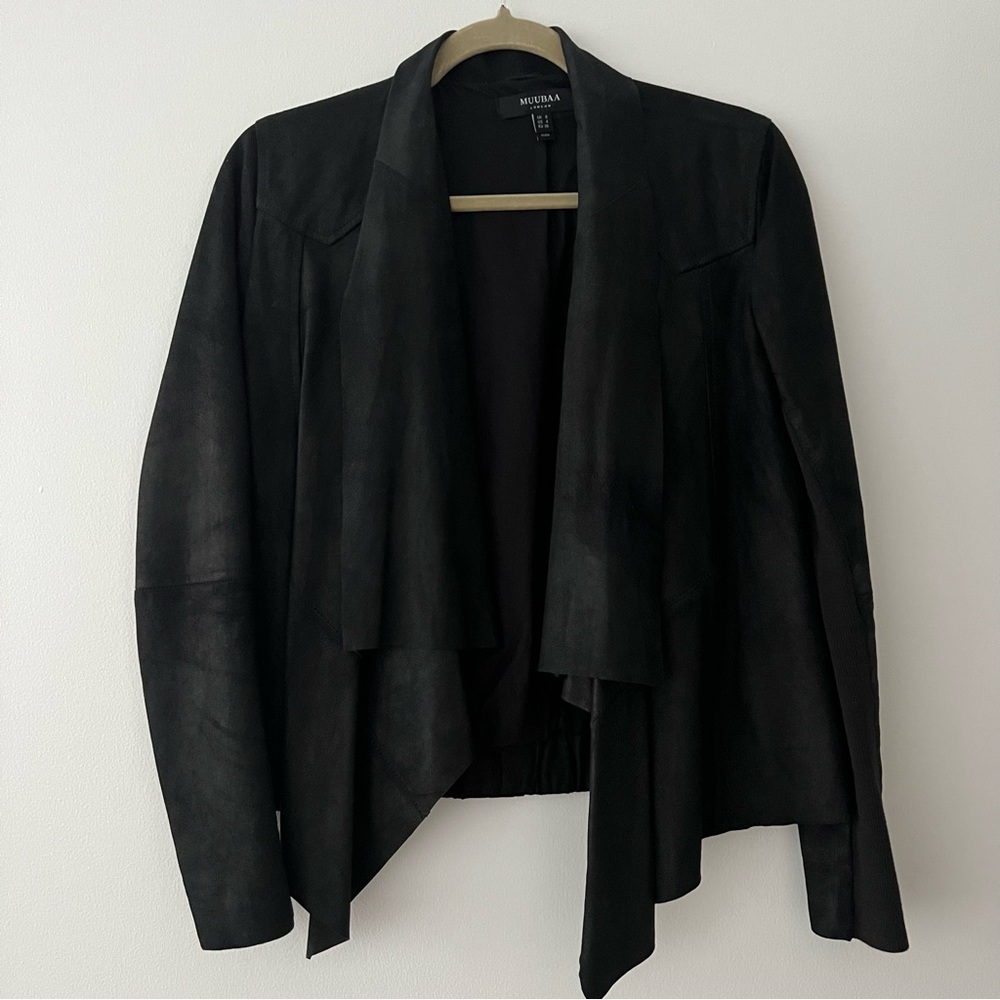 Drape Front Leather Jacket - Picture 2 of 5